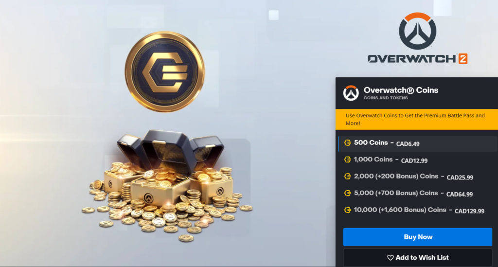 A screenshot of the Overwatch Coins page