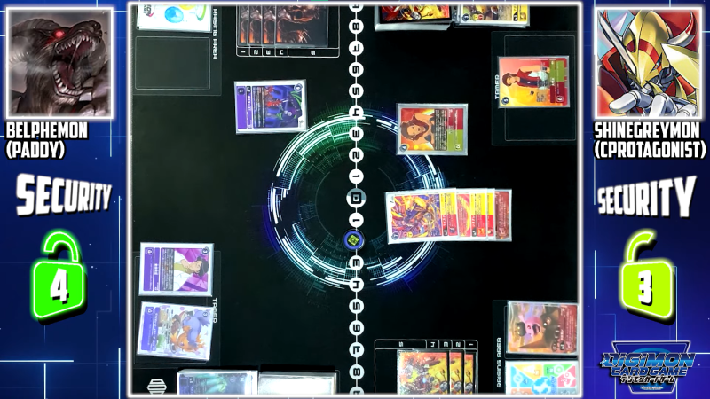 Example of a 2 sided playmat being used for a match