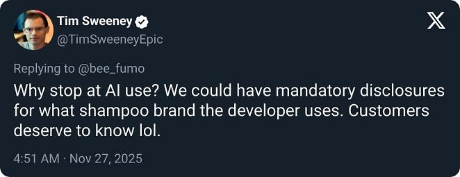 Epic CEO Calls on Valve and Steam to Eliminate Generative AI Disclosure Mandate for Developers