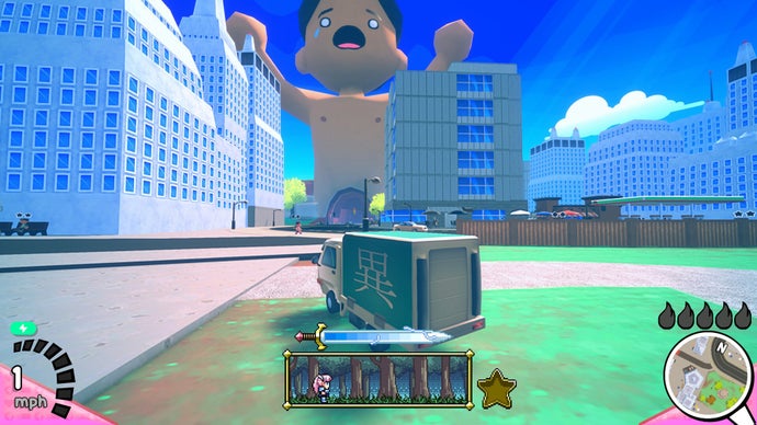 From the minds behind Space Warlord Baby Trading Simulator: A game that showcases "a colossal, shouting individual whose flesh you can legally traverse."