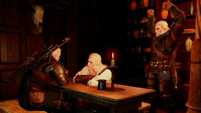 The Witcher 3 Online Mod Update Brings Multiplayer Gwent Battles, Reflecting CD Projekt's Game with a comical spin.